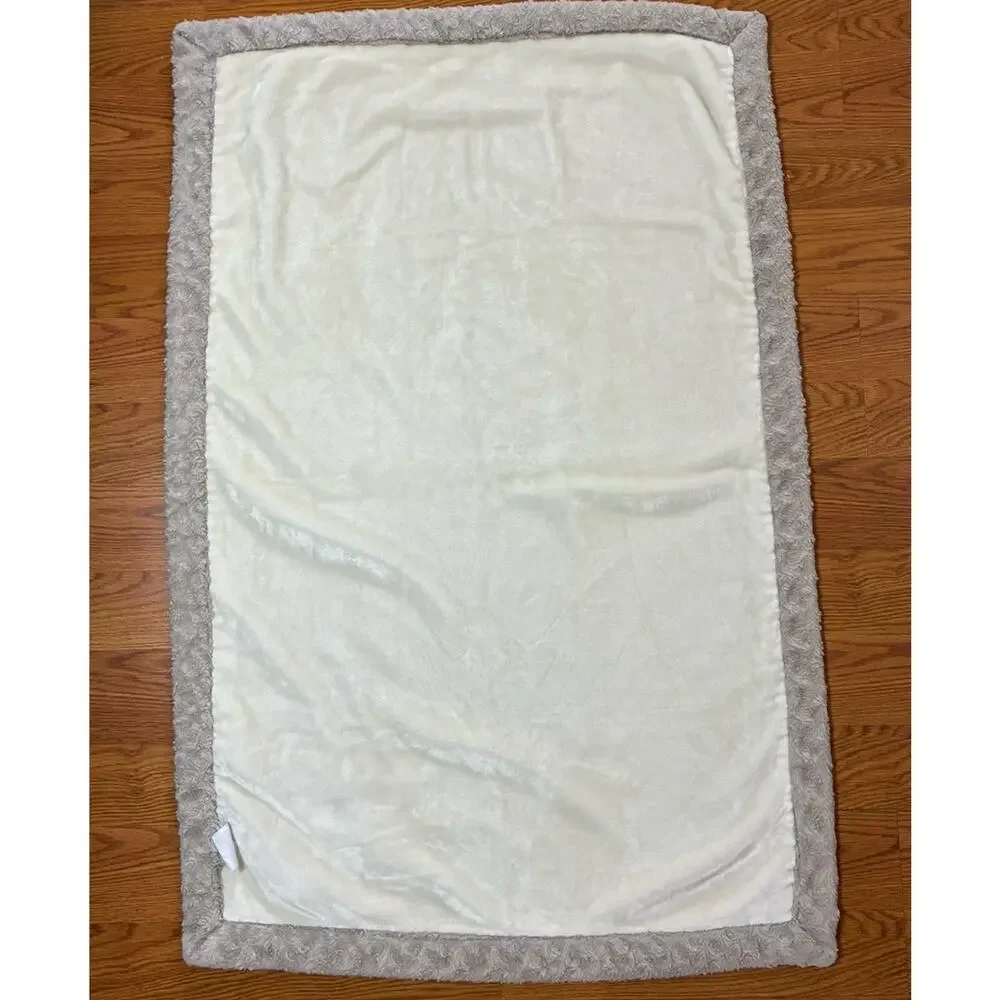 Little Miracles Lamb Baby Blanket Stars White Cream Plush Gray Trim Sheep